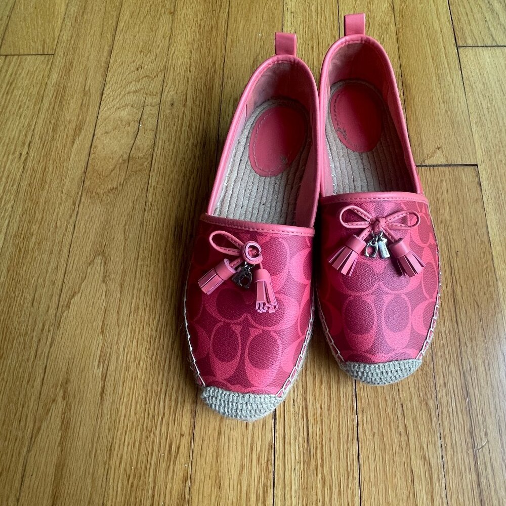 Coach Carson Sig PVC Espadrilles / Bright Coral / Womens: Size 8